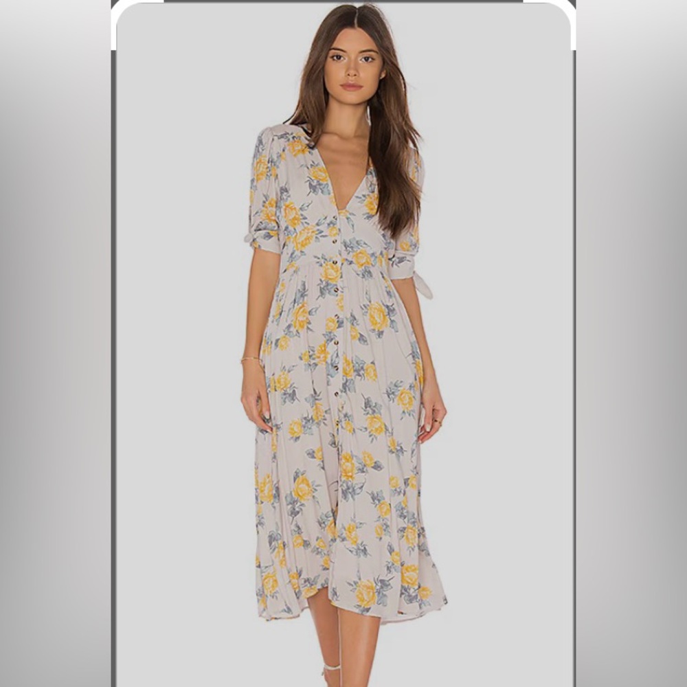 NWT - Free People Floral Midi Dress in Yellow and Gray